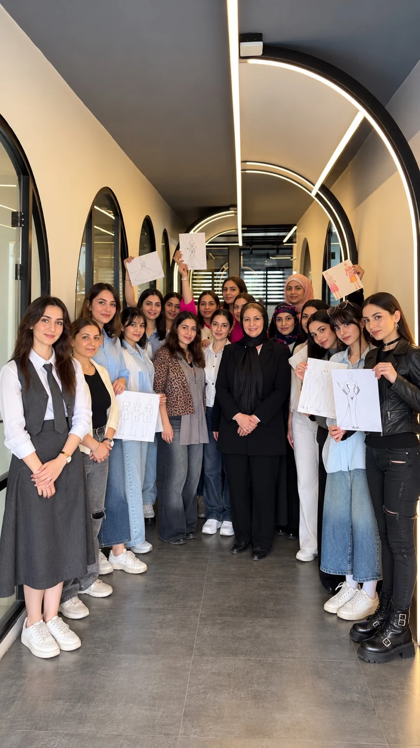 گروه هنرجویان دوره طراحی لباس EduSkill همراه با طرحهای هنرجویی